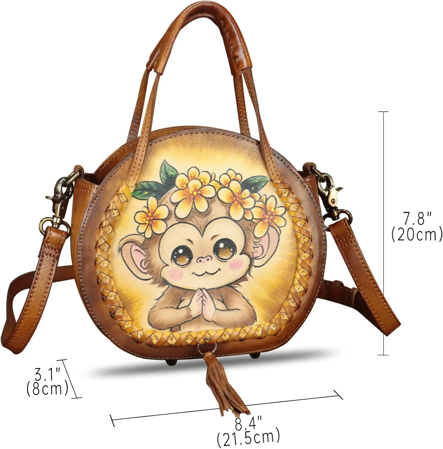 Genuine Leather Handbag for Women Purse Hand Painted Pattern Top Handle Satchel Handmade Crossbody Pouch