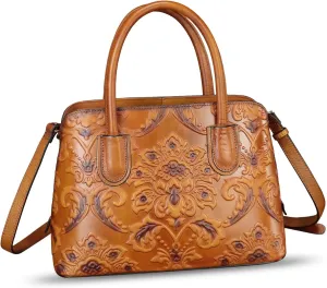 Genuine Leather Handbag for Women Top Handle Satchel Handmade Retro Embossed Leather Vintage Crossbody Purse