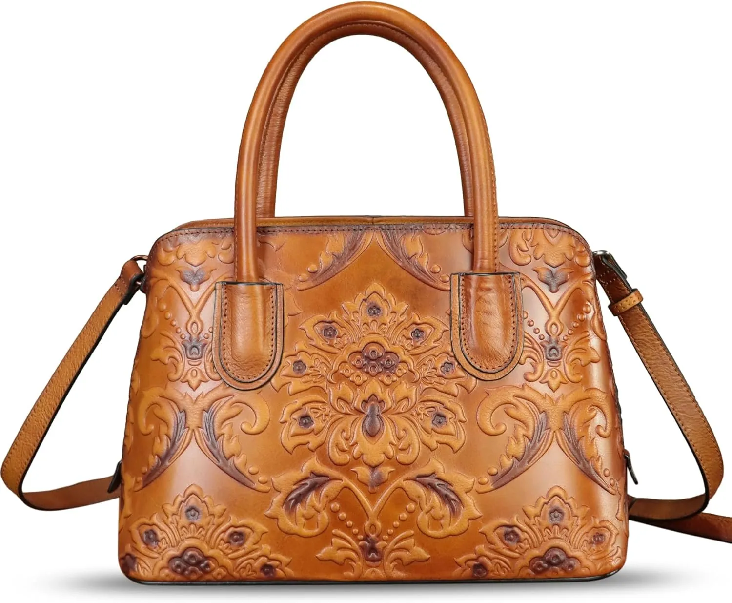 Genuine Leather Handbag for Women Top Handle Satchel Handmade Retro Embossed Leather Vintage Crossbody Purse