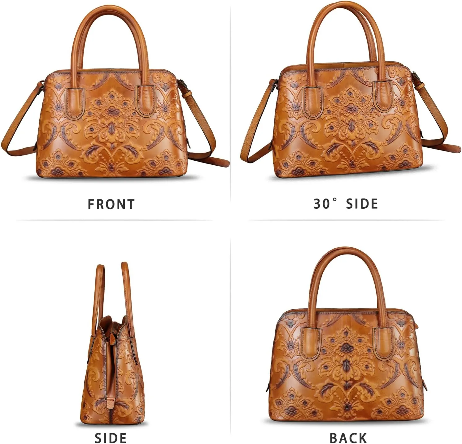 Genuine Leather Handbag for Women Top Handle Satchel Handmade Retro Embossed Leather Vintage Crossbody Purse