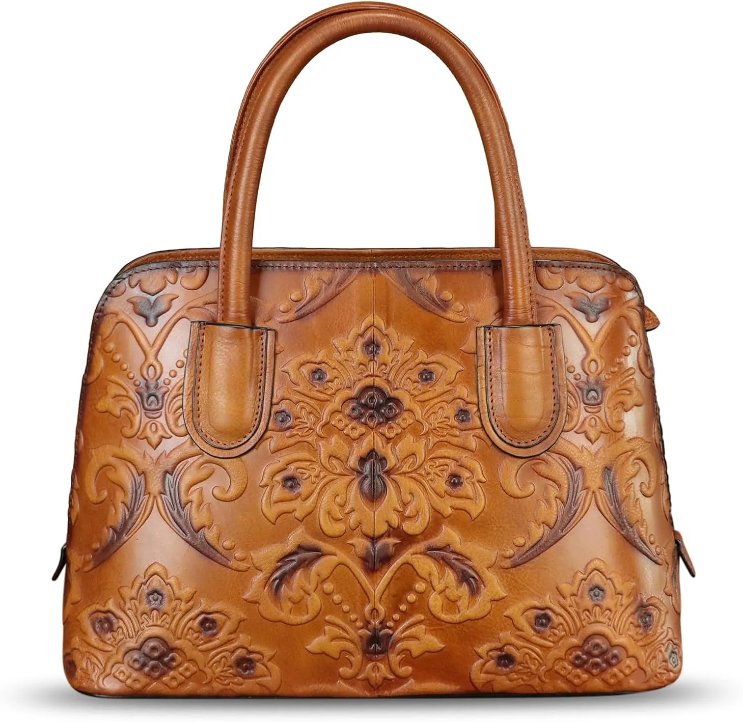Genuine Leather Handbag for Women Top Handle Satchel Handmade Retro Embossed Leather Vintage Crossbody Purse