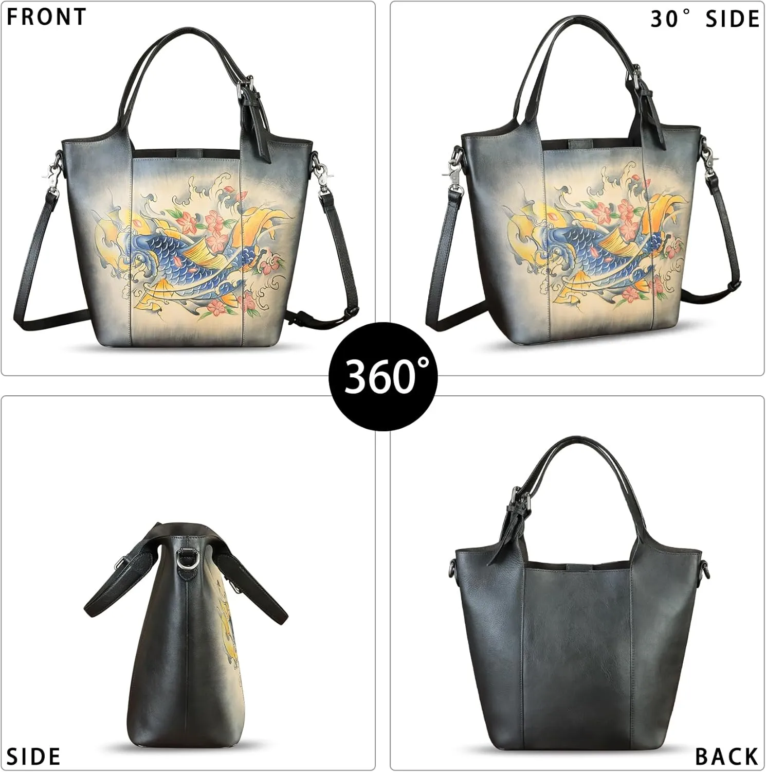 Genuine Leather Handbag Satchel for Women Hand Painted Leather Handmade Work Tote Casual Shoulder Purse Bag