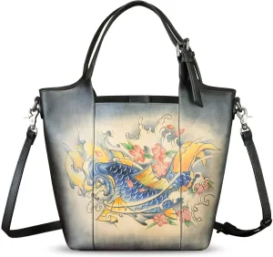 Genuine Leather Handbag Satchel for Women Hand Painted Leather Handmade Work Tote Casual Shoulder Purse Bag