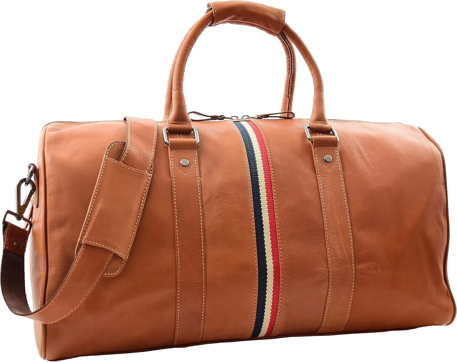 Genuine Leather Holdall Cognac Sports Weekend Travel Duffle Bag - Miami, Cognac, M, Travel Duffle