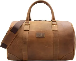 Genuine Leather Holdall Weekend Multi Use Cabin Travel Gym Sports Duffle Bag ADEL, Tan, L, Holdall