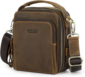 Genuine Leather Men's Shoulder Crossbody Bag for 8.3" iPad, Multi Compartment Top Handle Zip Handbag, Multifunctional Business Organizer Bag, Large Capacity Messenger Bag for Work Travel