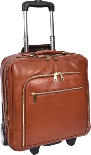 Genuine Leather Pilot Case with Wheels Telescopic Handle for Business Travel Bag Sussex, Tan, M, Pilot Case