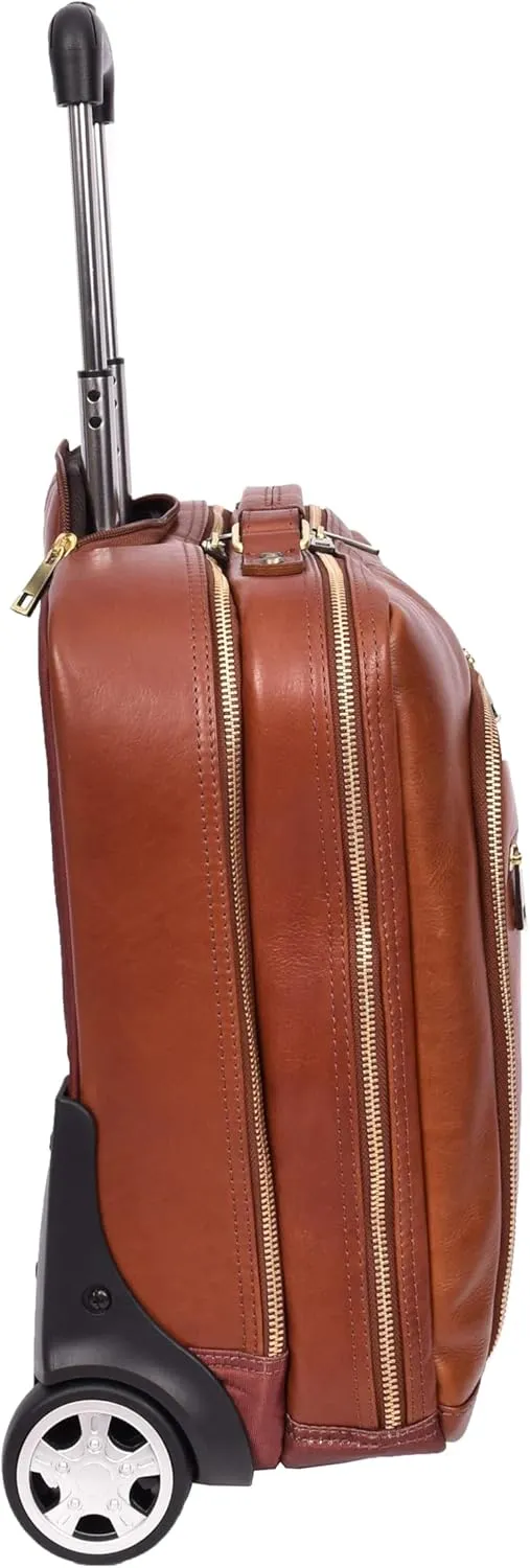 Genuine Leather Pilot Case with Wheels Telescopic Handle for Business Travel Bag Sussex, Tan, M, Pilot Case