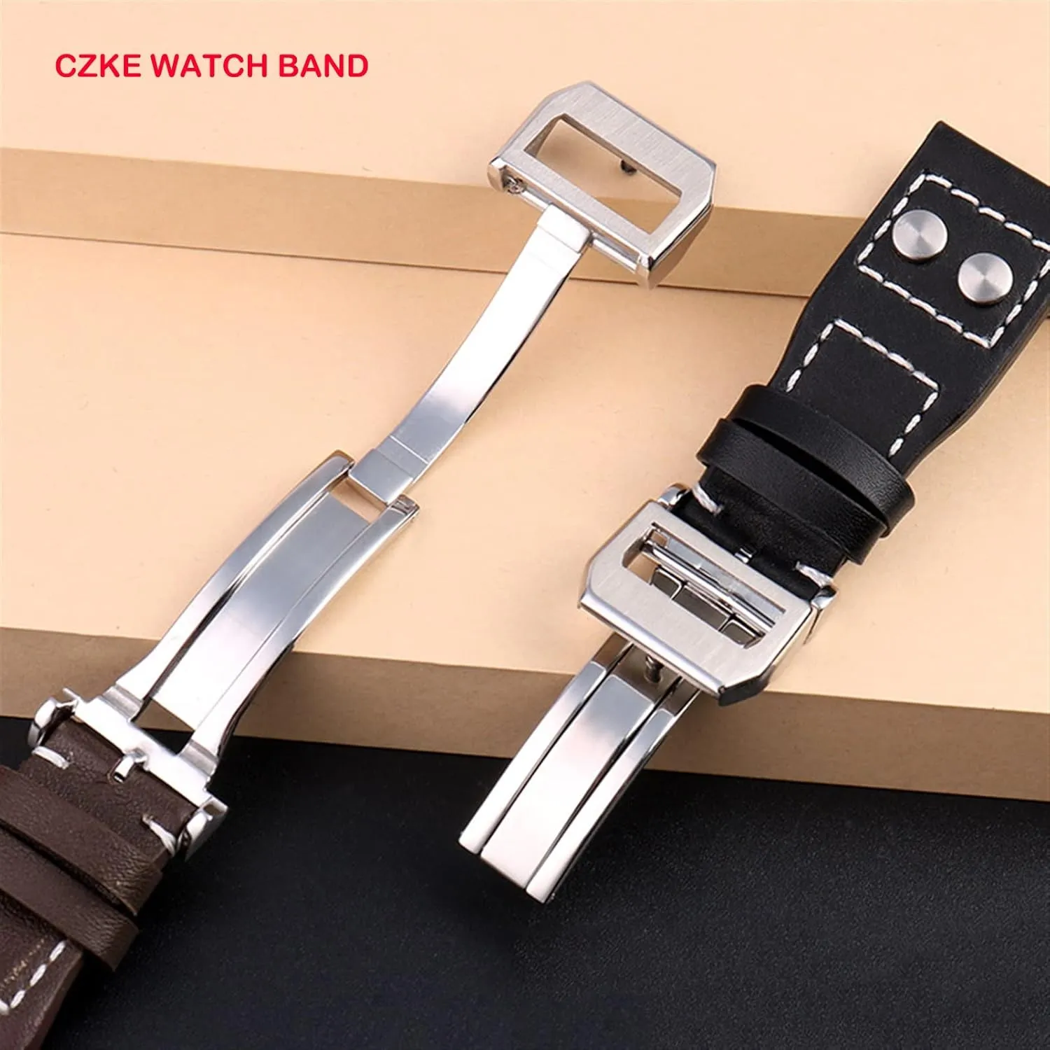 Genuine Leather Rivets Watchband For IWC Big Pilot Spitfire Cowhide Folding Buckle Watch Men Strap 21mm 22mm