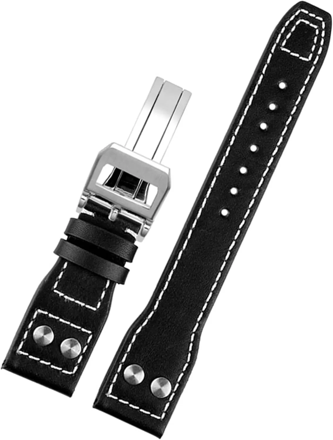 Genuine Leather Rivets Watchband For IWC Big Pilot Spitfire Cowhide Folding Buckle Watch Men Strap 21mm 22mm