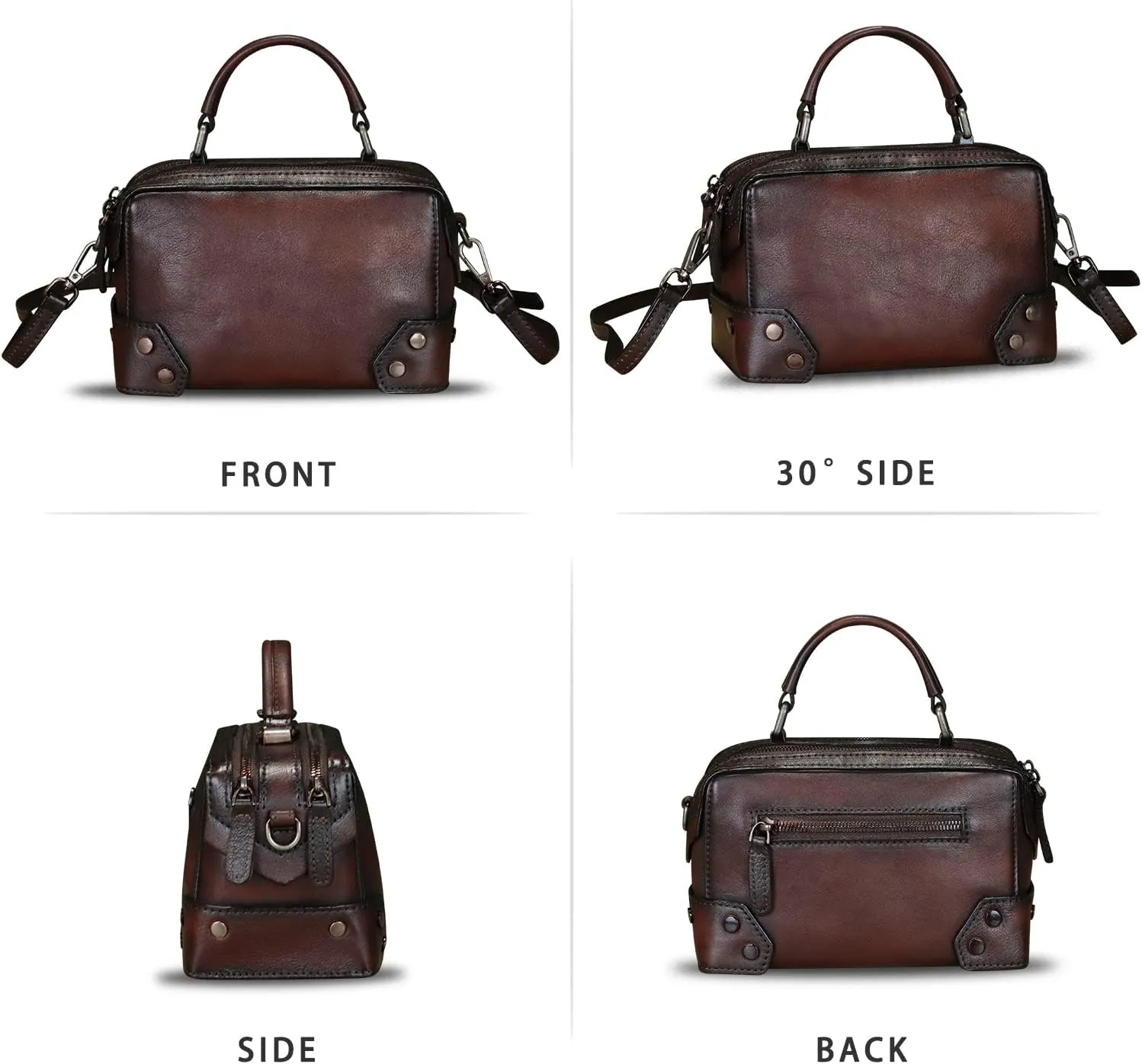 Genuine Leather Satchel for Women Purse Vintage Handmade Top Handle Handbag Retro Designer Crossbody Bag Purse
