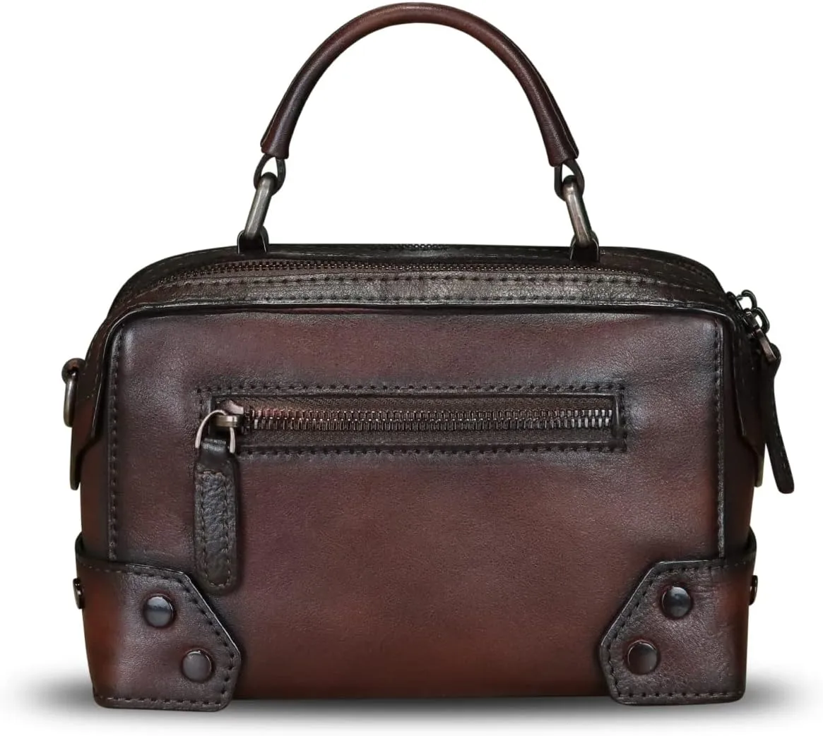 Genuine Leather Satchel for Women Purse Vintage Handmade Top Handle Handbag Retro Designer Crossbody Bag Purse