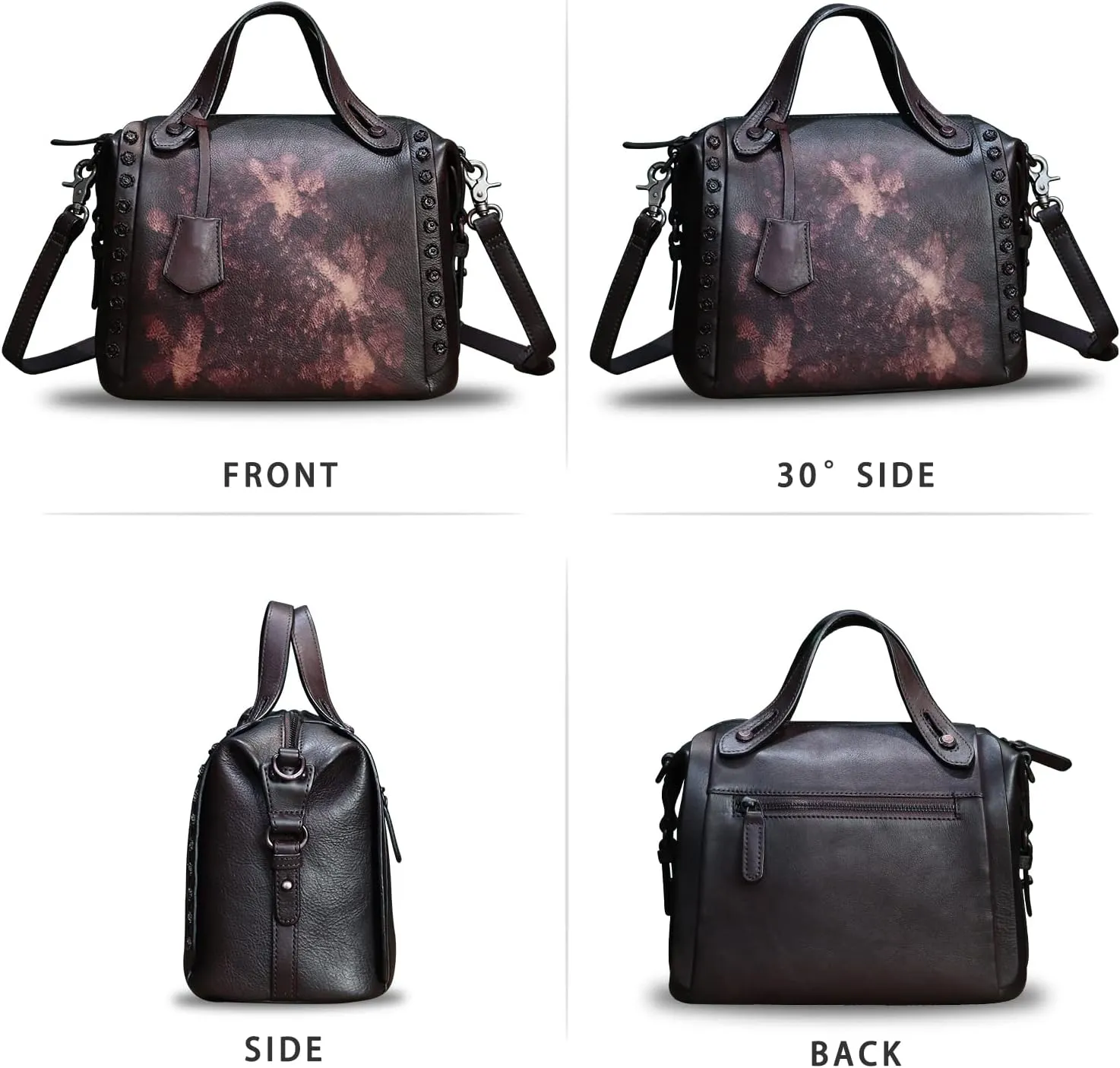 Genuine Leather Satchel Handbag for Women Retro Handmade Top Handle Crossbody Shoulder Bag Purses
