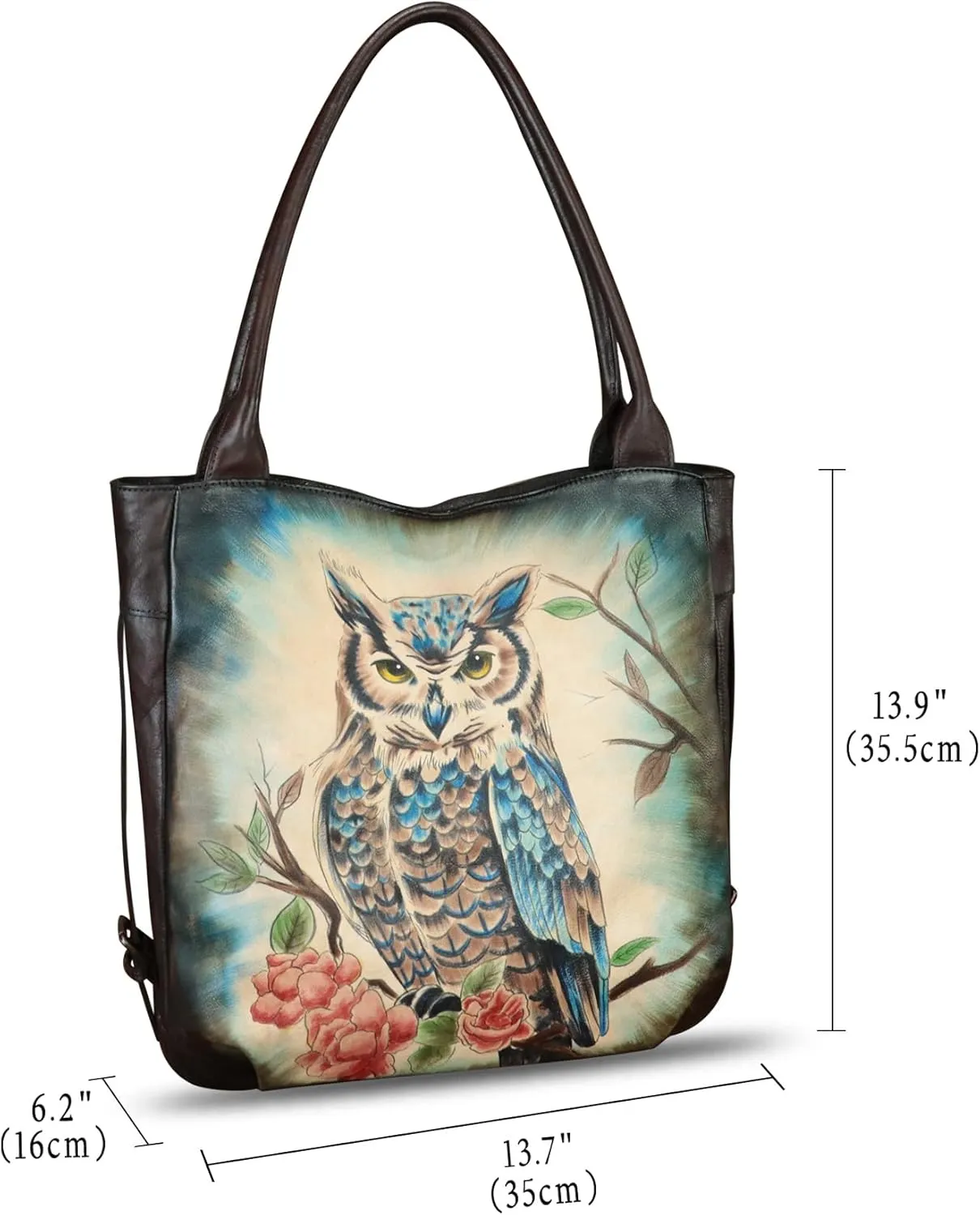 Genuine Leather Shoulder Bag for Women Hand Painted Leather Handbag Handmade Purse Work Tote Bag Casual Purse
