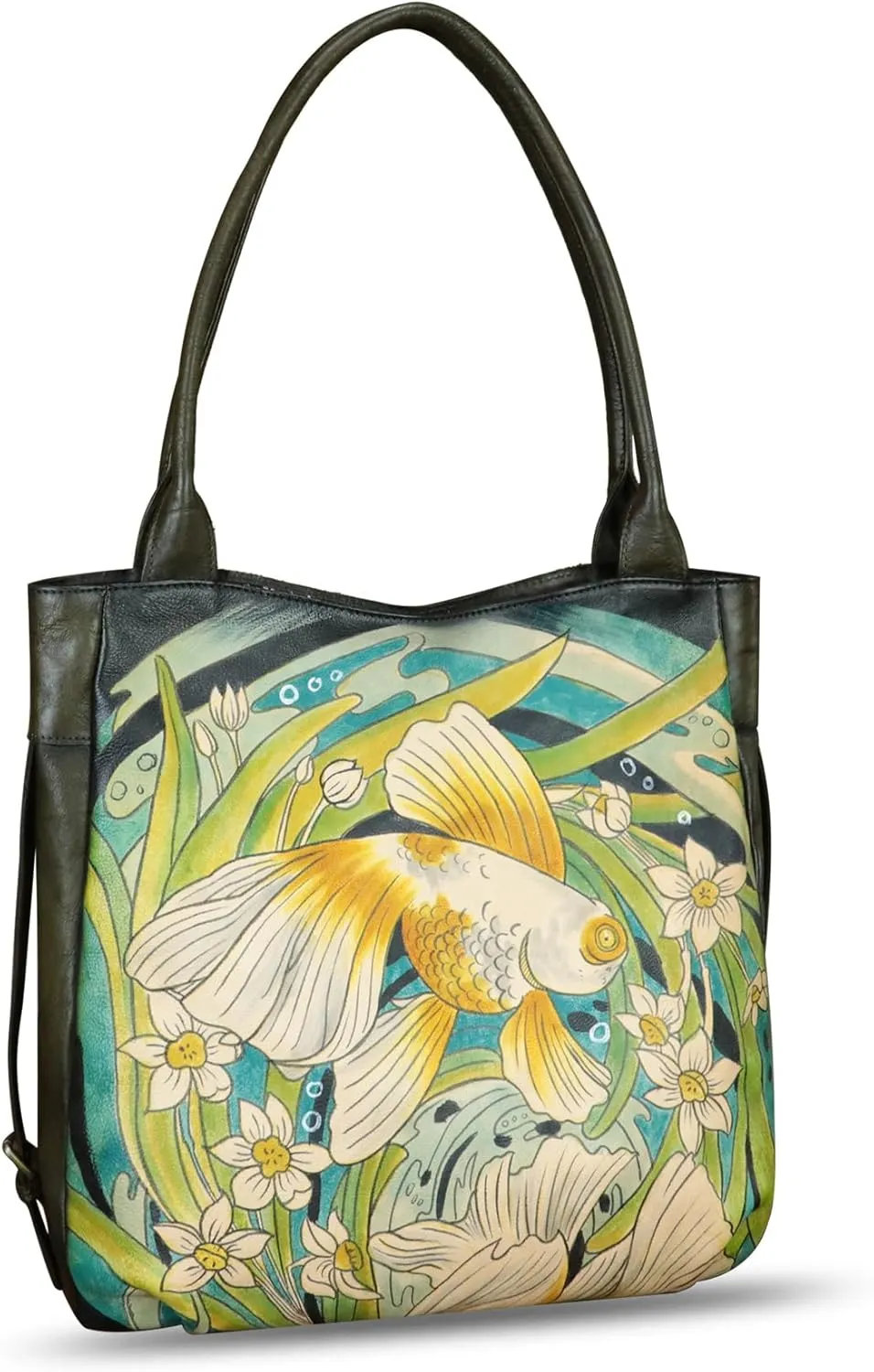Genuine Leather Shoulder Bag for Women Hand Painted Leather Handbag Handmade Purse Work Tote Bag Casual Purse