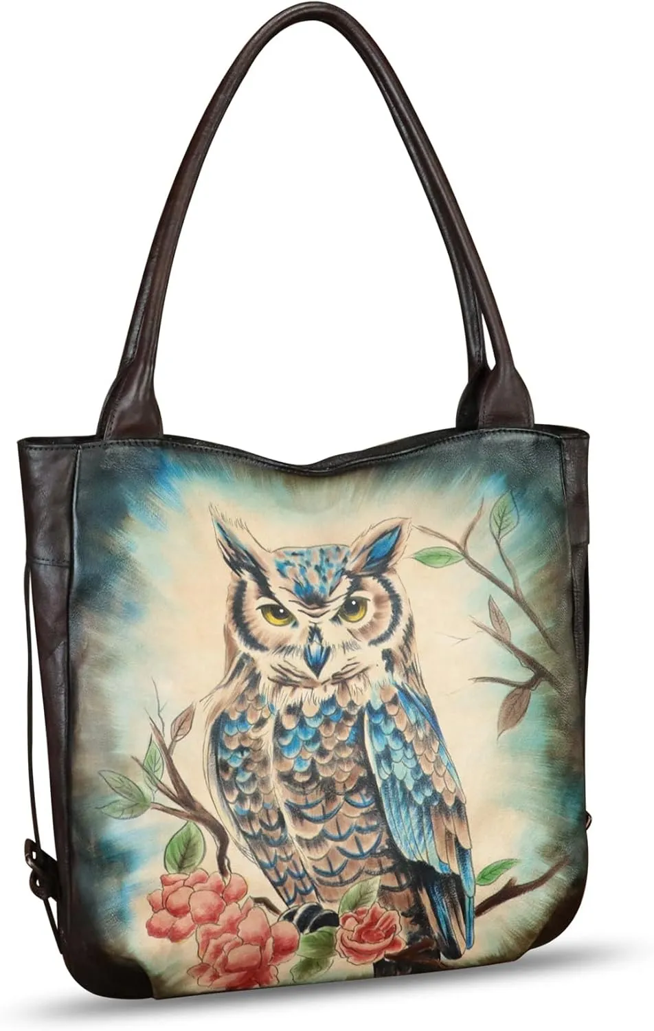 Genuine Leather Shoulder Bag for Women Hand Painted Leather Handbag Handmade Purse Work Tote Bag Casual Purse