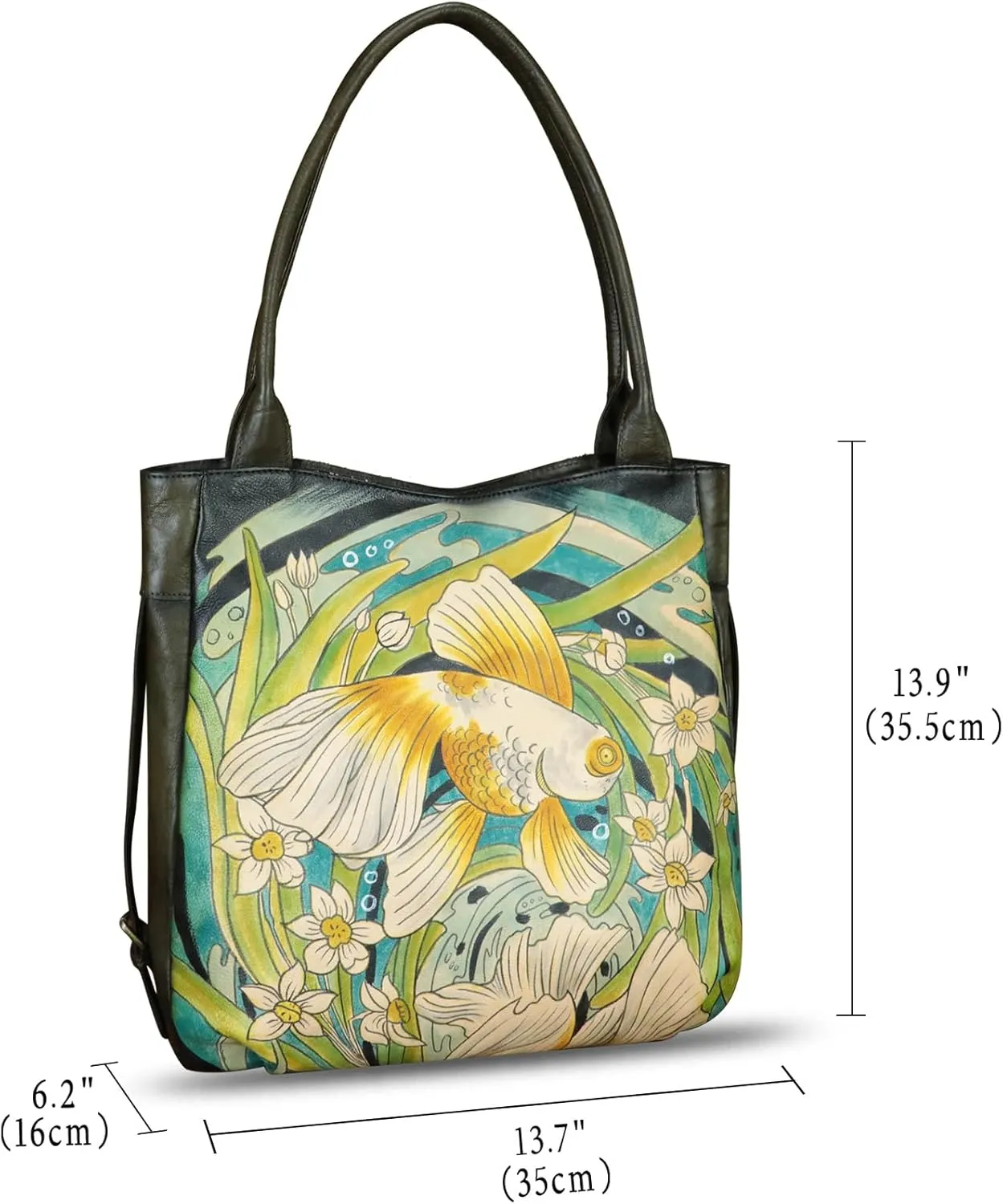 Genuine Leather Shoulder Bag for Women Hand Painted Leather Handbag Handmade Purse Work Tote Bag Casual Purse