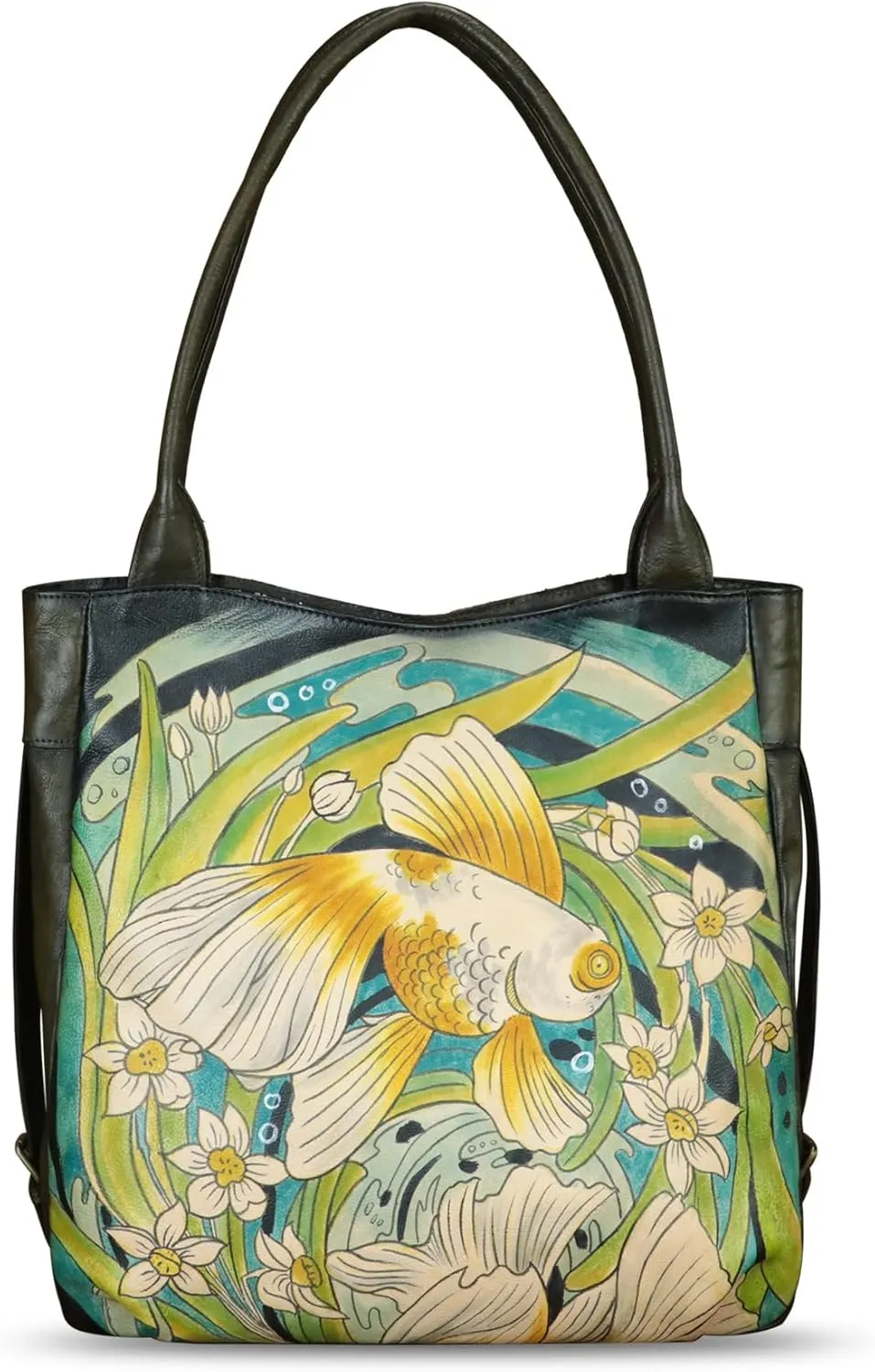 Genuine Leather Shoulder Bag for Women Hand Painted Leather Handbag Handmade Purse Work Tote Bag Casual Purse