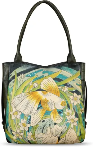 Genuine Leather Shoulder Bag for Women Hand Painted Leather Handbag Handmade Purse Work Tote Bag Casual Purse