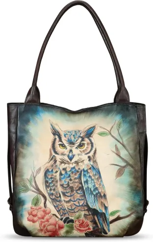Genuine Leather Shoulder Bag for Women Hand Painted Leather Handbag Handmade Purse Work Tote Bag Casual Purse