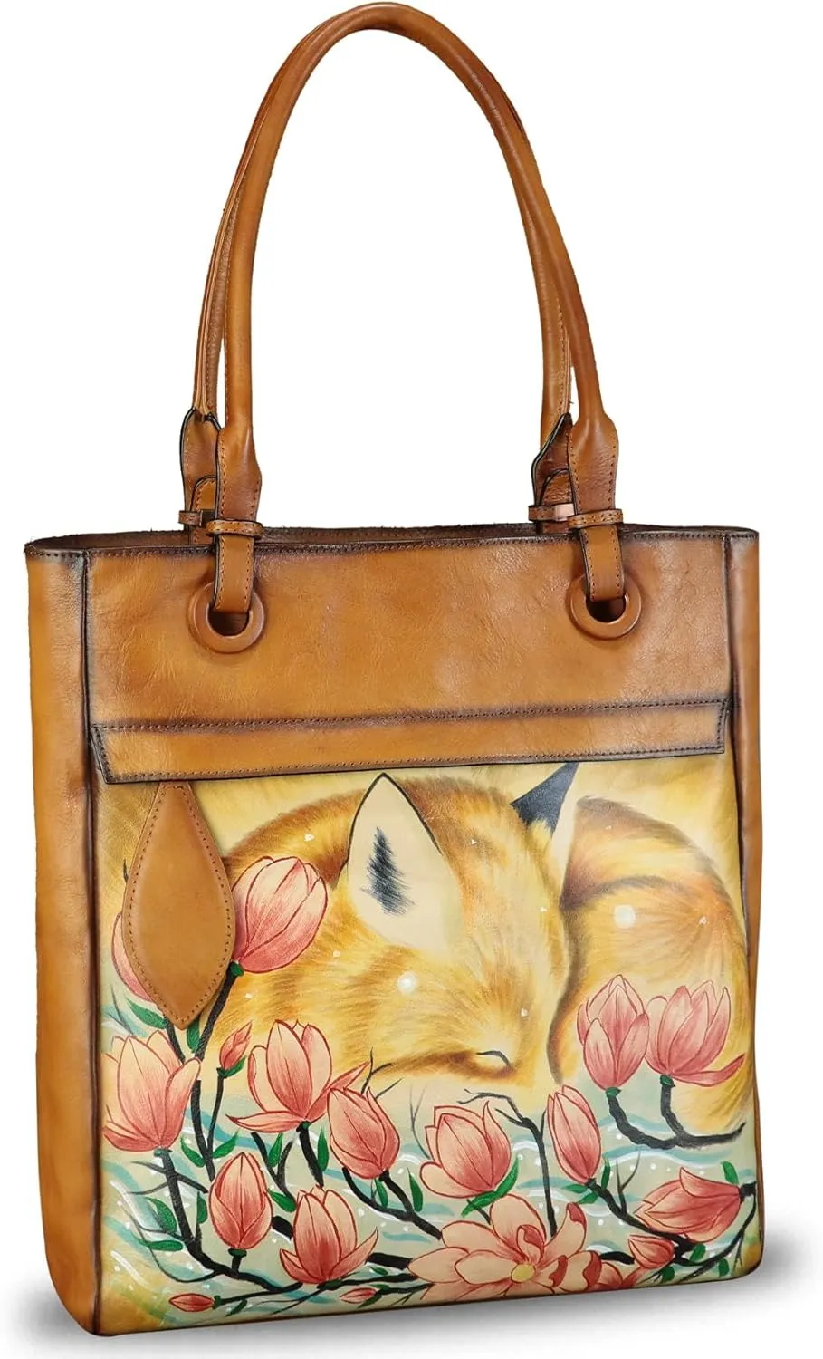 Genuine Leather Shoulder Bag for Women Hand Painted Leather Handbag Handmade Work Tote Bag Casual Hand Purse