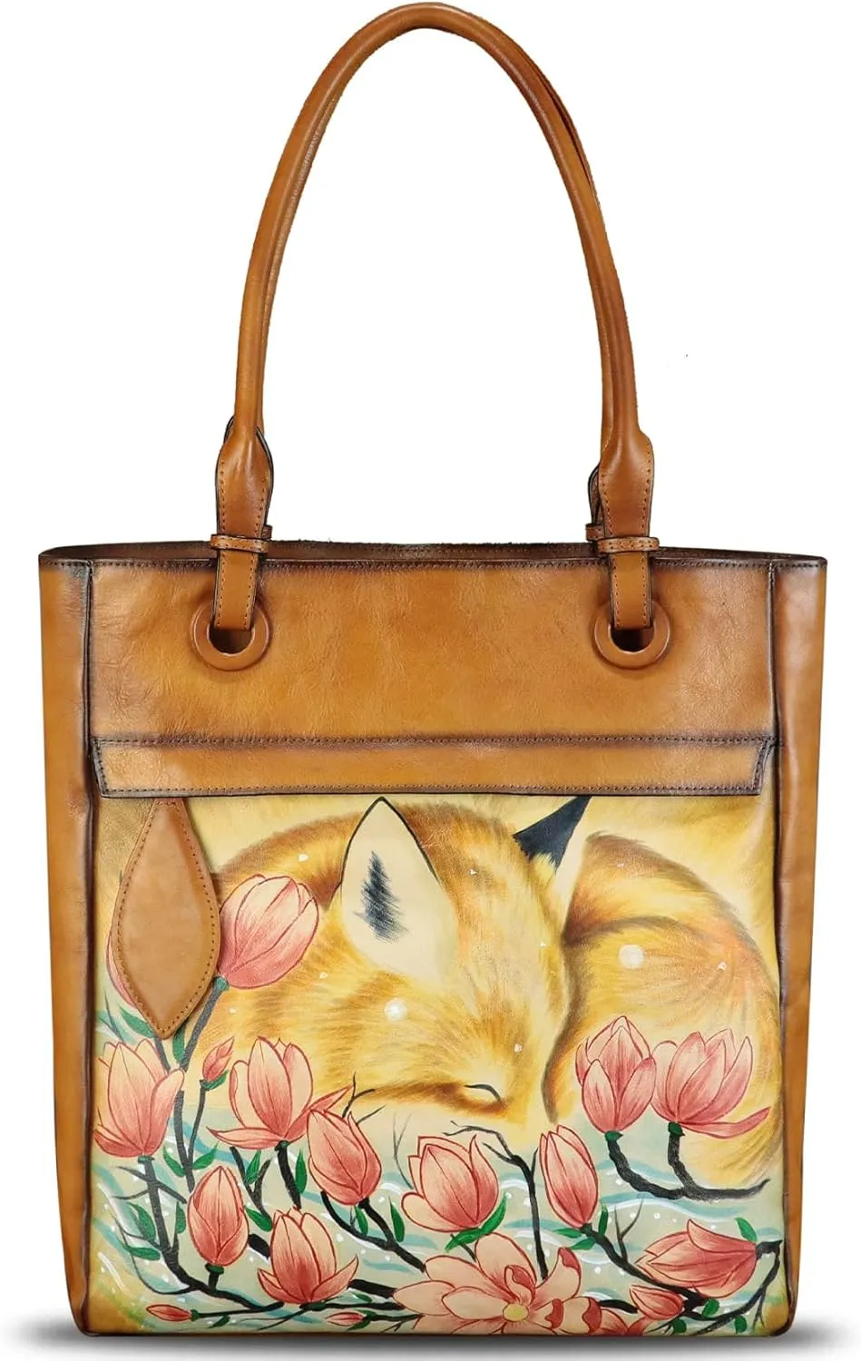 Genuine Leather Shoulder Bag for Women Hand Painted Leather Handbag Handmade Work Tote Bag Casual Hand Purse