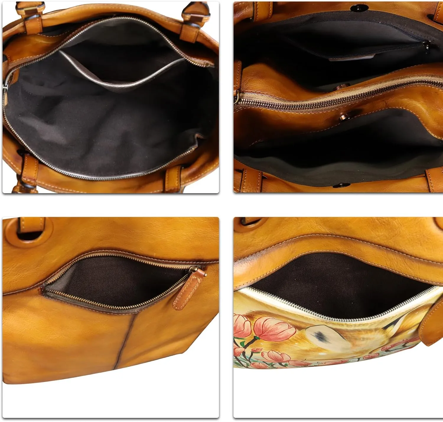 Genuine Leather Shoulder Bag for Women Hand Painted Leather Handbag Handmade Work Tote Bag Casual Hand Purse