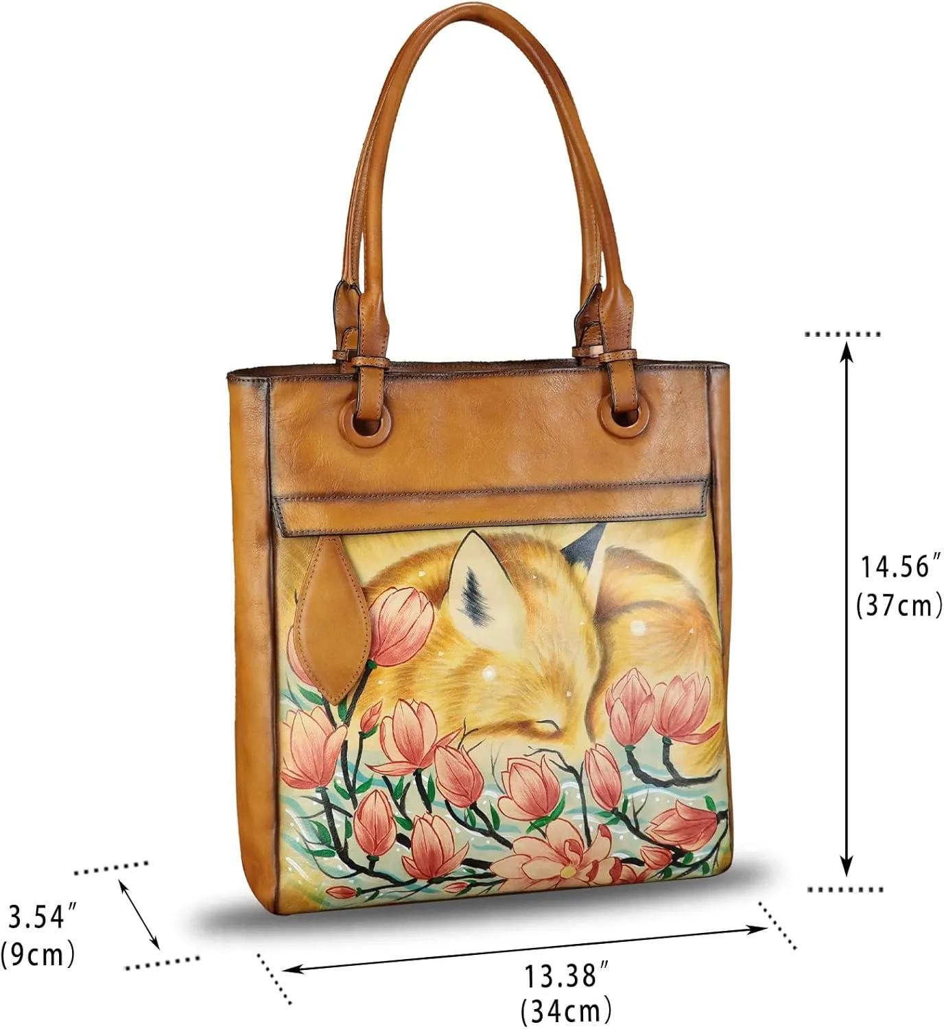Genuine Leather Shoulder Bag for Women Hand Painted Leather Handbag Handmade Work Tote Bag Casual Hand Purse