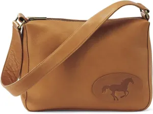 Genuine Leather Shoulder Bag for Women, Handcrafted Western Equestrian Horse Purse, Brown Ladies Handbag with Zipper Closure and Multiple Pockets