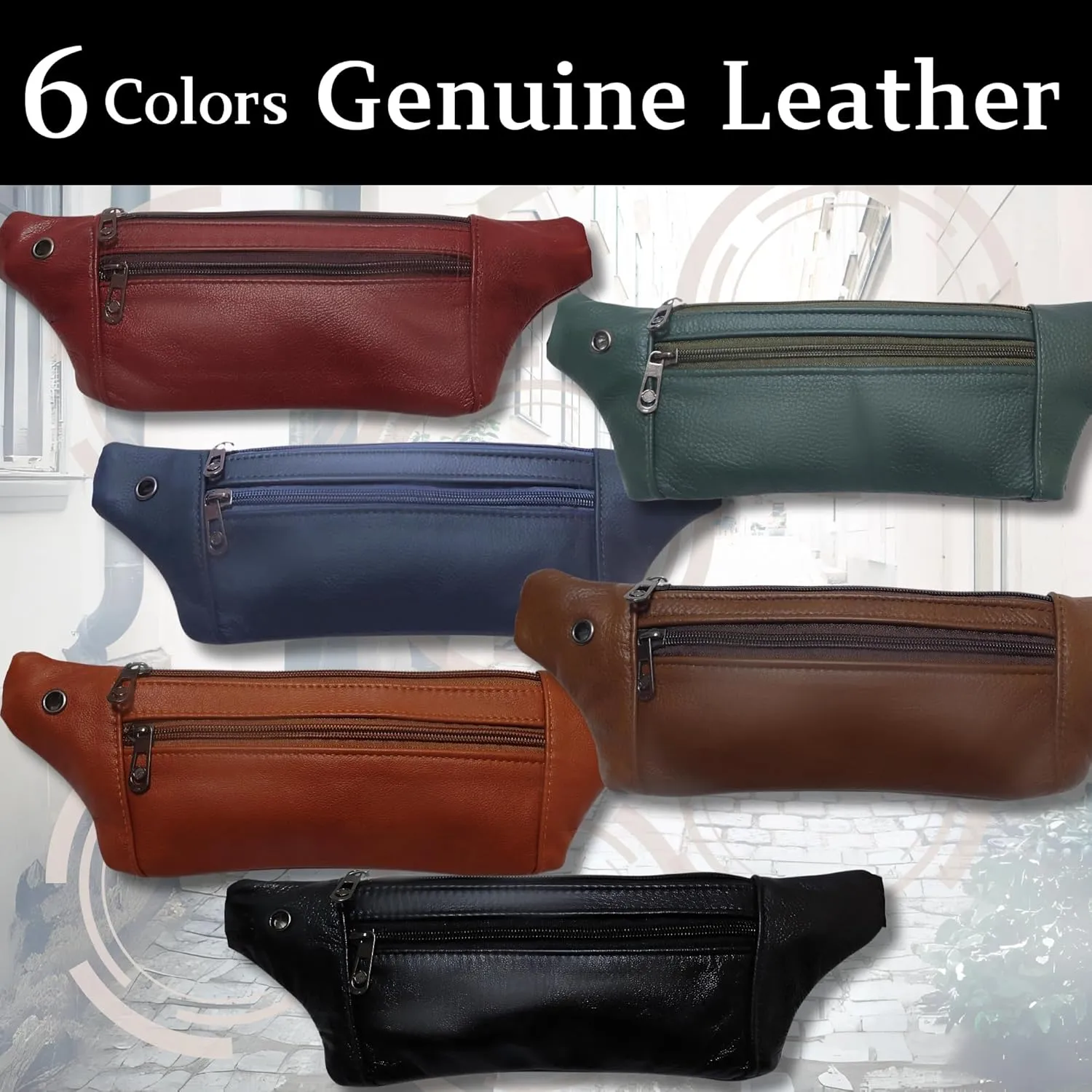 Genuine Leather Slim Sling Waist Bag, Crossbody Travel Pouch with Adjustable Strap and key Ring (Black)