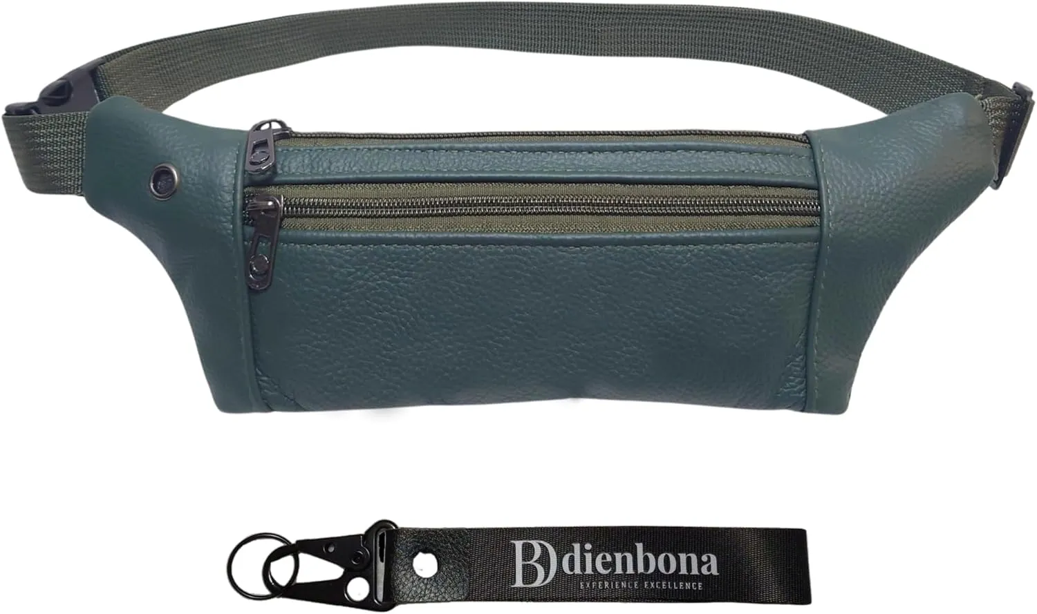 Genuine Leather Slim Sling Waist Bag, Crossbody Travel Pouch with Adjustable Strap and key Ring (Hunter Green)