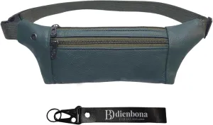 Genuine Leather Slim Sling Waist Bag, Crossbody Travel Pouch with Adjustable Strap and key Ring (Hunter Green)