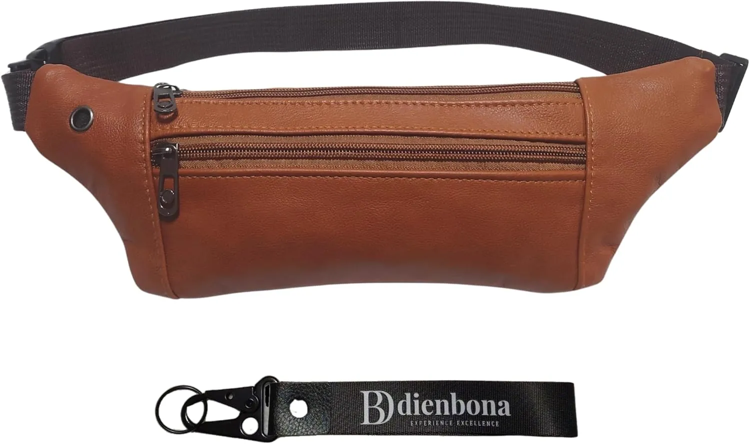 Genuine Leather Slim Sling Waist Bag, Crossbody Travel Pouch with Adjustable Strap and key Ring (Tan)
