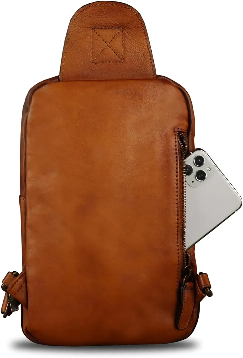 Genuine Leather Sling Bag Casual Shoulder Hiking Backpack Vintage Handmade Crossbody Bag Retro Chest Daypack (Brown)
