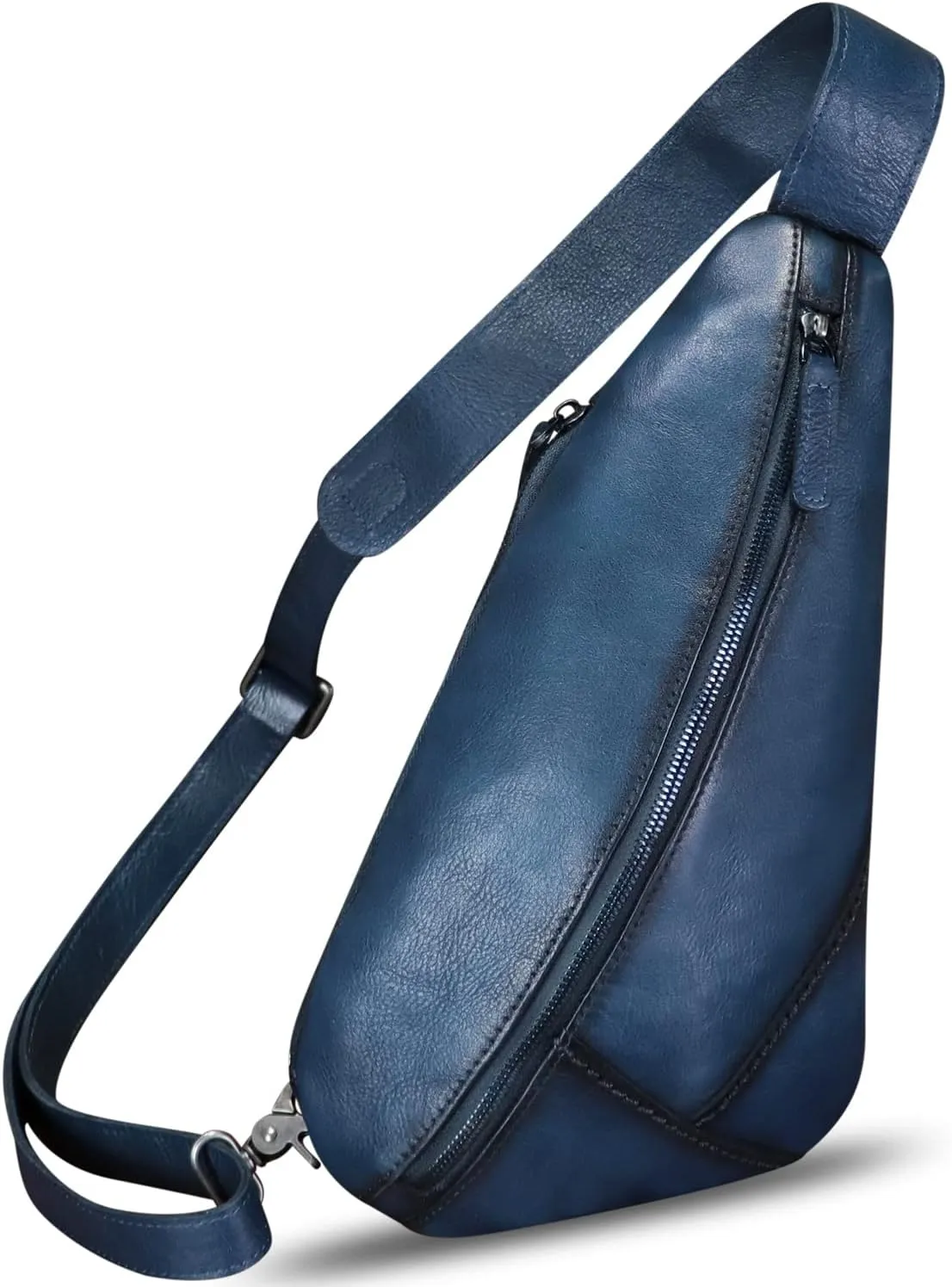 Genuine Leather Sling Bag Handmade Retro Crossbody Sling Backpack Purse Hiking Daypack Motorcycle Chest Shoulder Fanny Pack (Blue)