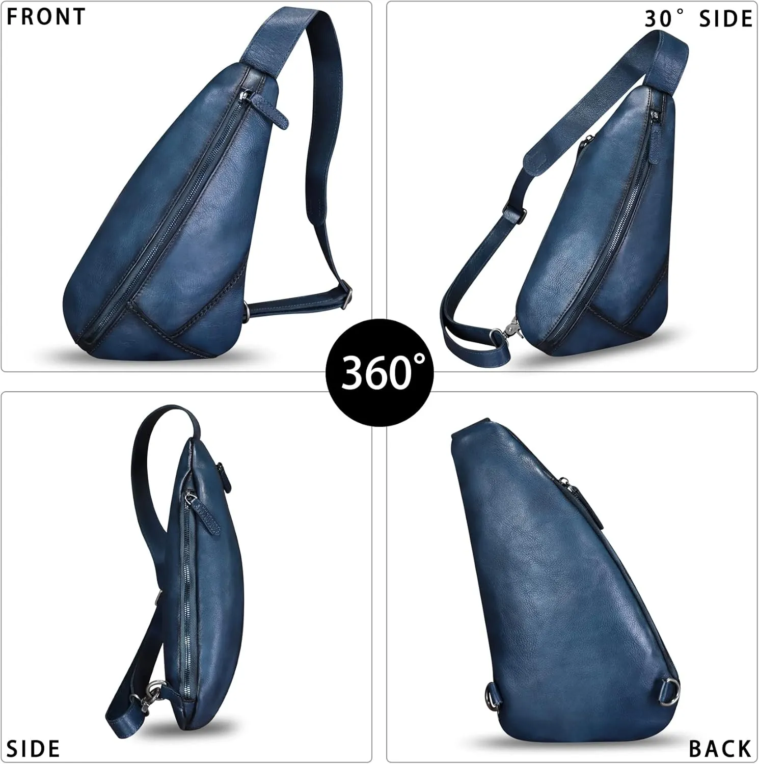 Genuine Leather Sling Bag Handmade Retro Crossbody Sling Backpack Purse Hiking Daypack Motorcycle Chest Shoulder Fanny Pack (Blue)