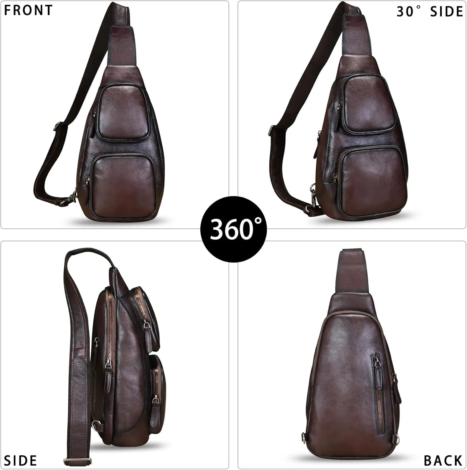 Genuine Leather Sling Bag Retro Crossbody Sling Backpack Handmade Chest Purse Hiking Daypack Cycling Fanny Pack (Coffee)