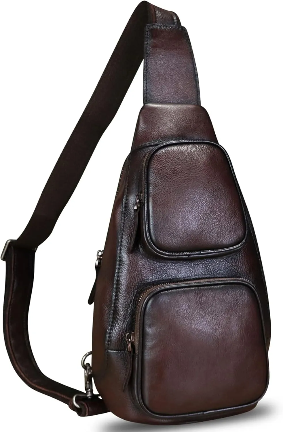 Genuine Leather Sling Bag Retro Crossbody Sling Backpack Handmade Chest Purse Hiking Daypack Cycling Fanny Pack (Coffee)