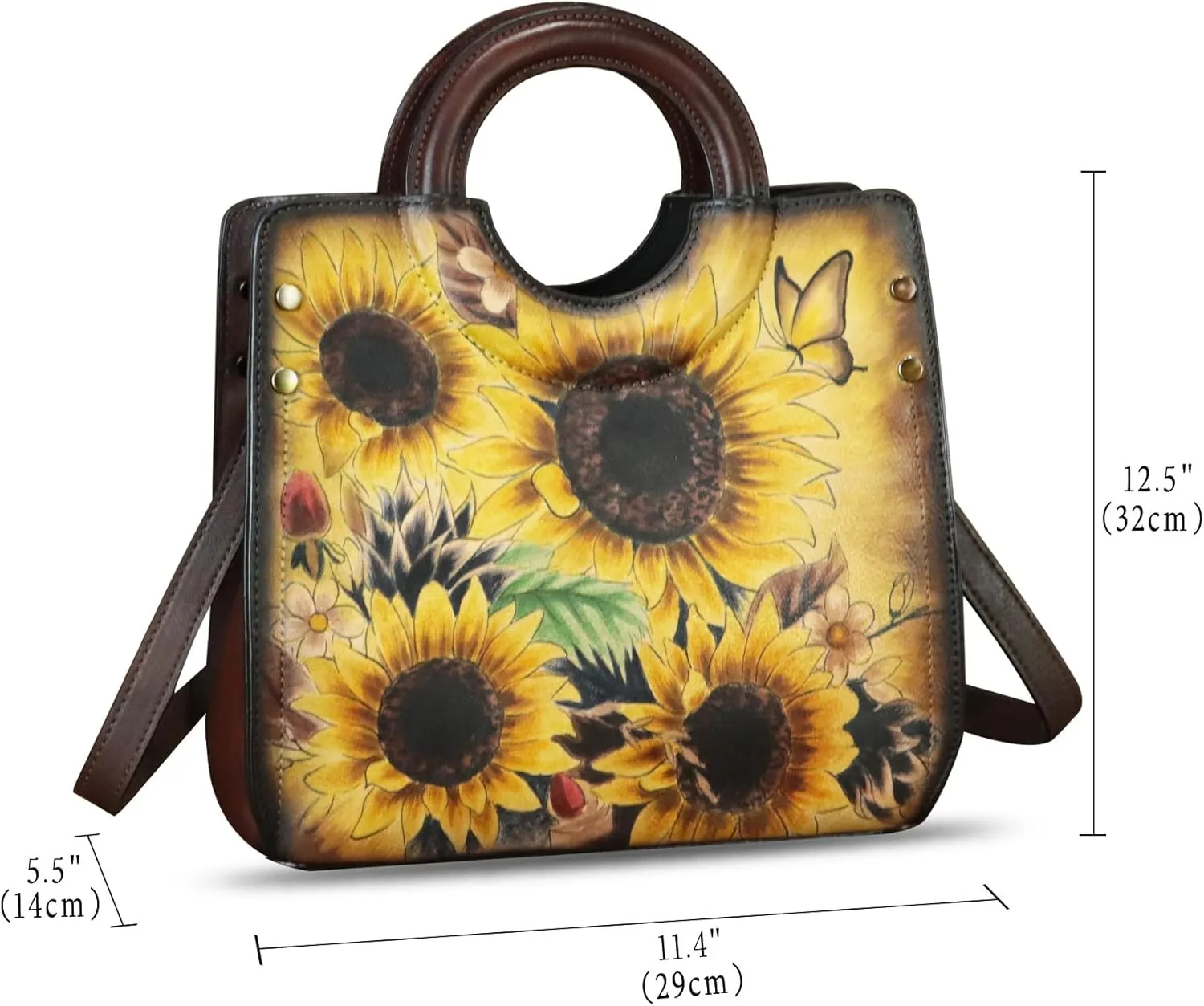 Genuine Leather Tote Bag for Women Hand Painted Leather Shoulder Handbag Handmade Purse Crossbody Work Tote Casual Purse