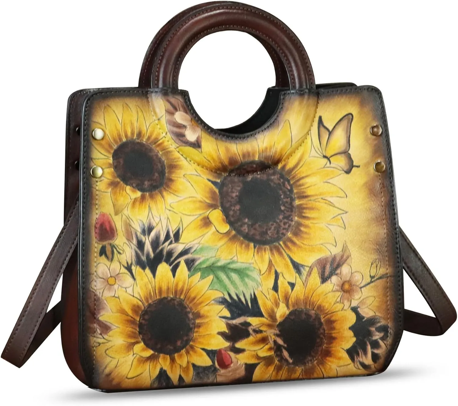 Genuine Leather Tote Bag for Women Hand Painted Leather Shoulder Handbag Handmade Purse Crossbody Work Tote Casual Purse