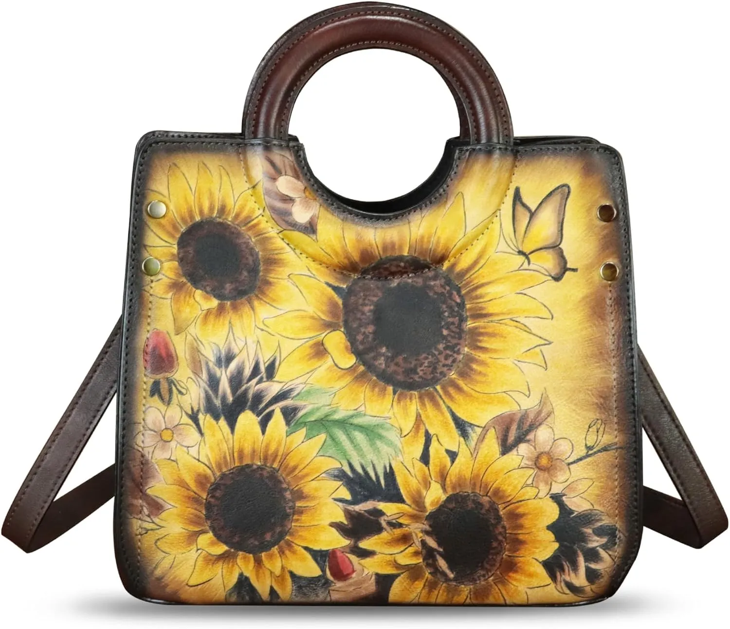 Genuine Leather Tote Bag for Women Hand Painted Leather Shoulder Handbag Handmade Purse Crossbody Work Tote Casual Purse