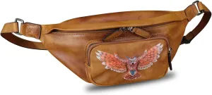 Genuine Leather Waist Bag Fanny Pack Purse Multifunction Travel Pouch Hiking Sling Bag Multiple Pockets for Running and Cycling (Brown)