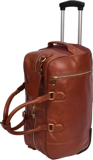 Genuine Leather Wheeled Holdall Duffel Weekend Overnight Bag Whitby, Tan, L, Wheeled Travel Holdall