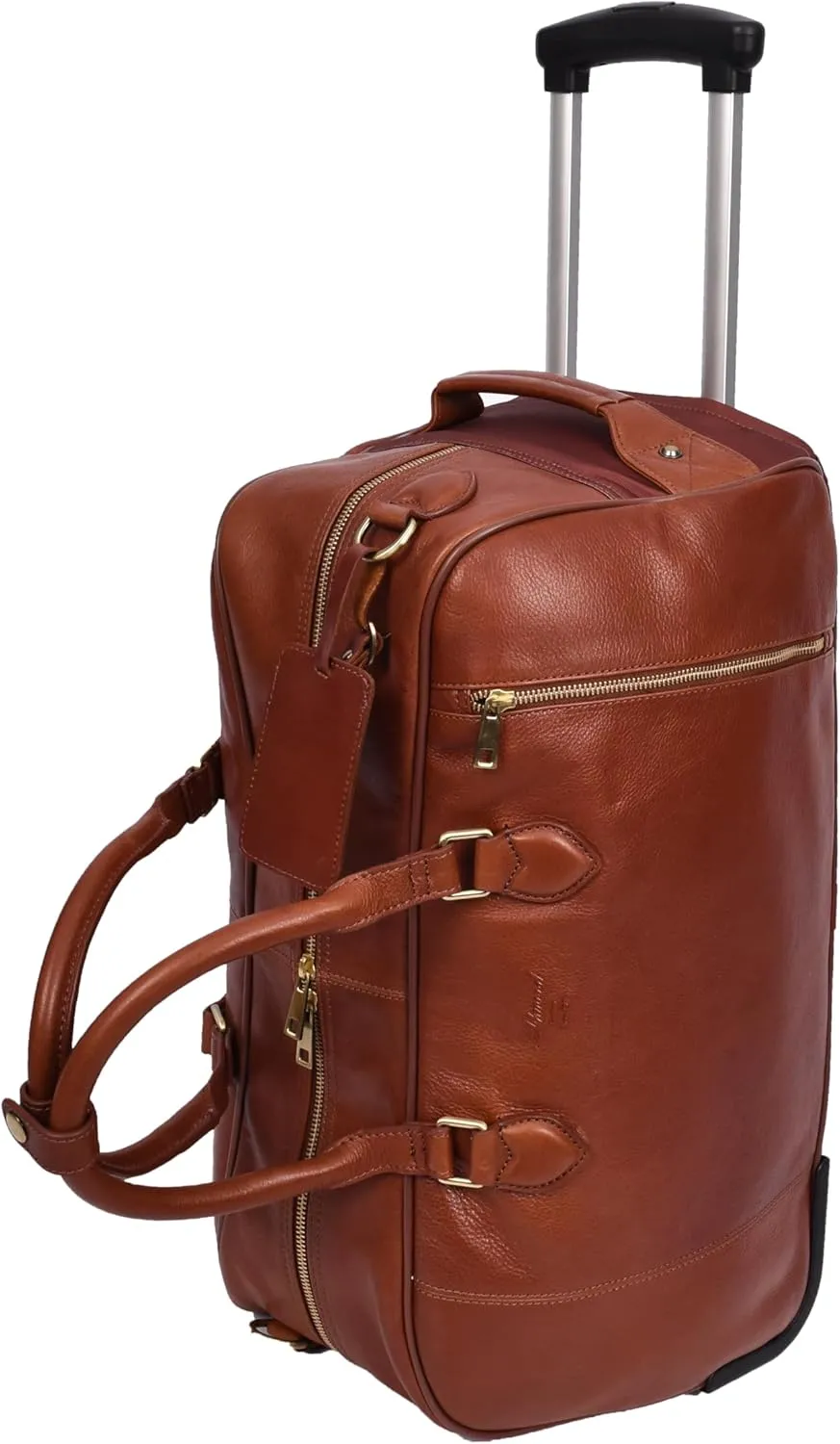 Genuine Leather Wheeled Holdall Duffel Weekend Overnight Bag Whitby, Tan, L, Wheeled Travel Holdall