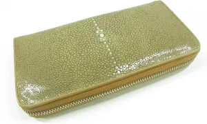 Genuine Polished Stingray Skin Women's Zip Around Clutch Wallet Purse (Nut Brown)