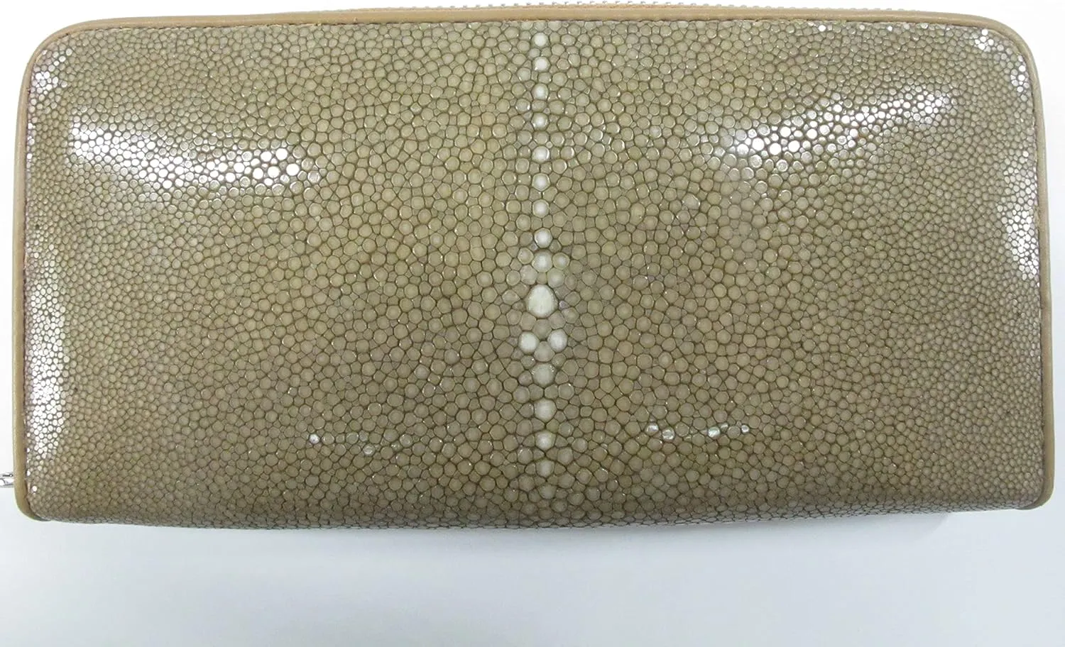 Genuine Polished Stingray Skin Women's Zip Around Clutch Wallet Purse (Nut Brown)