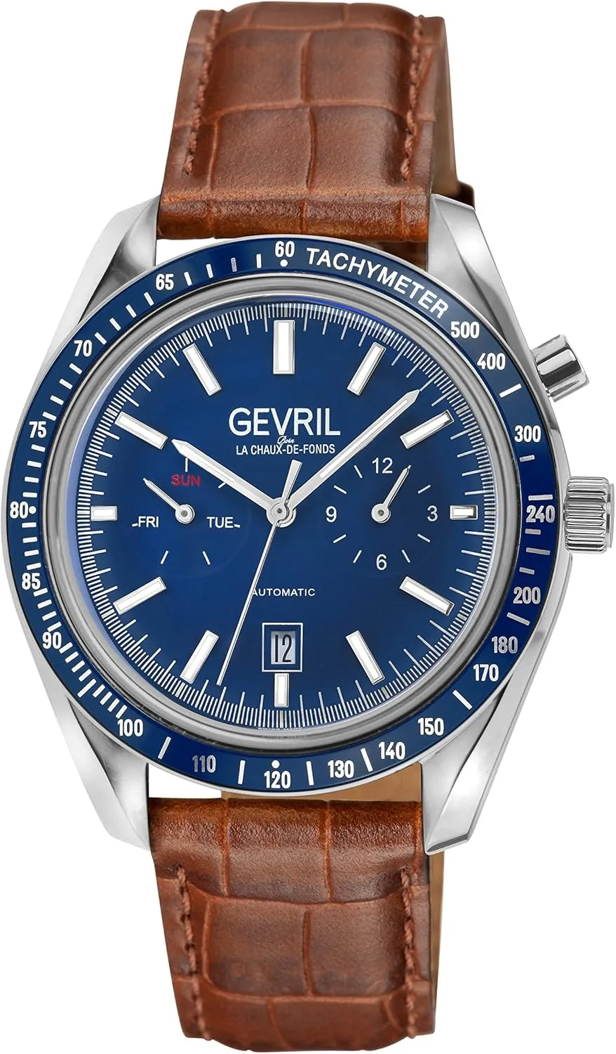 Gevril 49001-3 Men's Lenox Swiss Automatic Watch, Genuine Italian Brown/Brown Stitching Leather Strap
