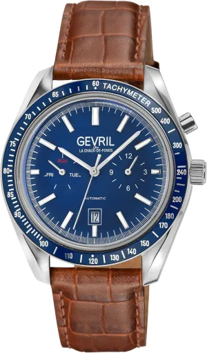 Gevril 49001-3 Men's Lenox Swiss Automatic Watch, Genuine Italian Brown/Brown Stitching Leather Strap