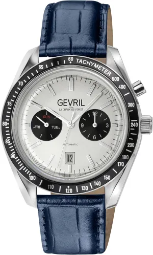 Gevril 49004-2 Men's Lenox Swiss Automatic Watch, Genuine Italian Dark Blue/Blue Stitching Leather Strap