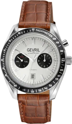Gevril 49004-3 Men's Lenox Swiss Automatic Watch, Genuine Italian Brown/Brown Stitching Leather Strap